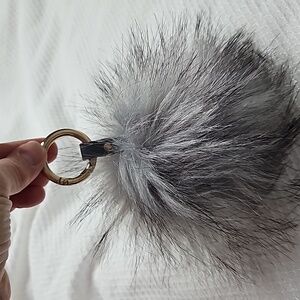 FAUX FUR BALL KEY CHAIN / BAG CHARM IN GREY & BLACK